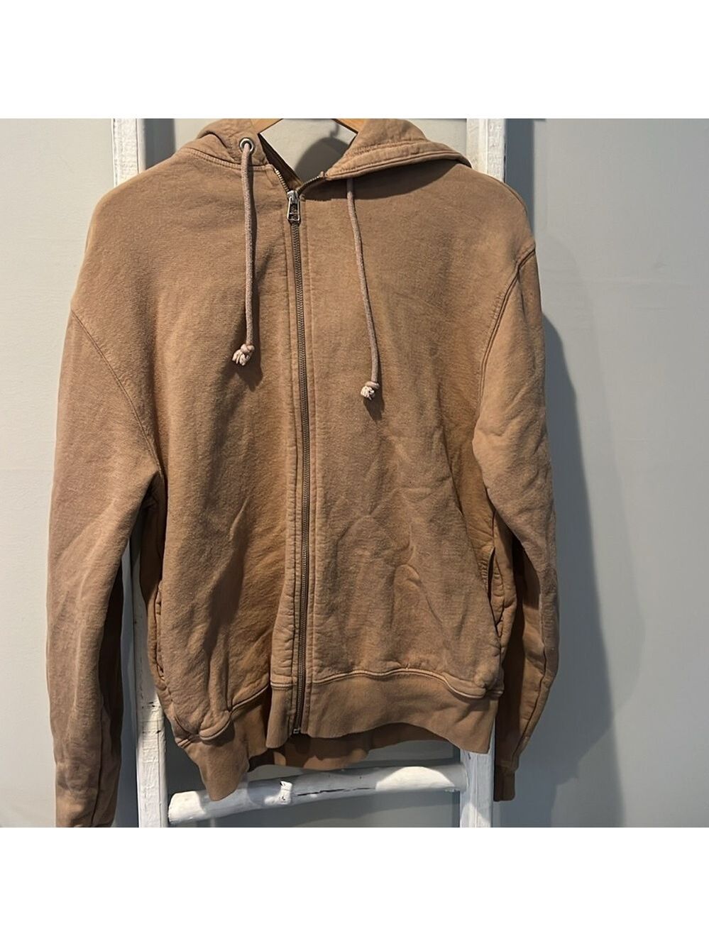 Good American Light Brown boyfriend Zip-Up Hoodie size 0 oversized small - Picture 2 of 8